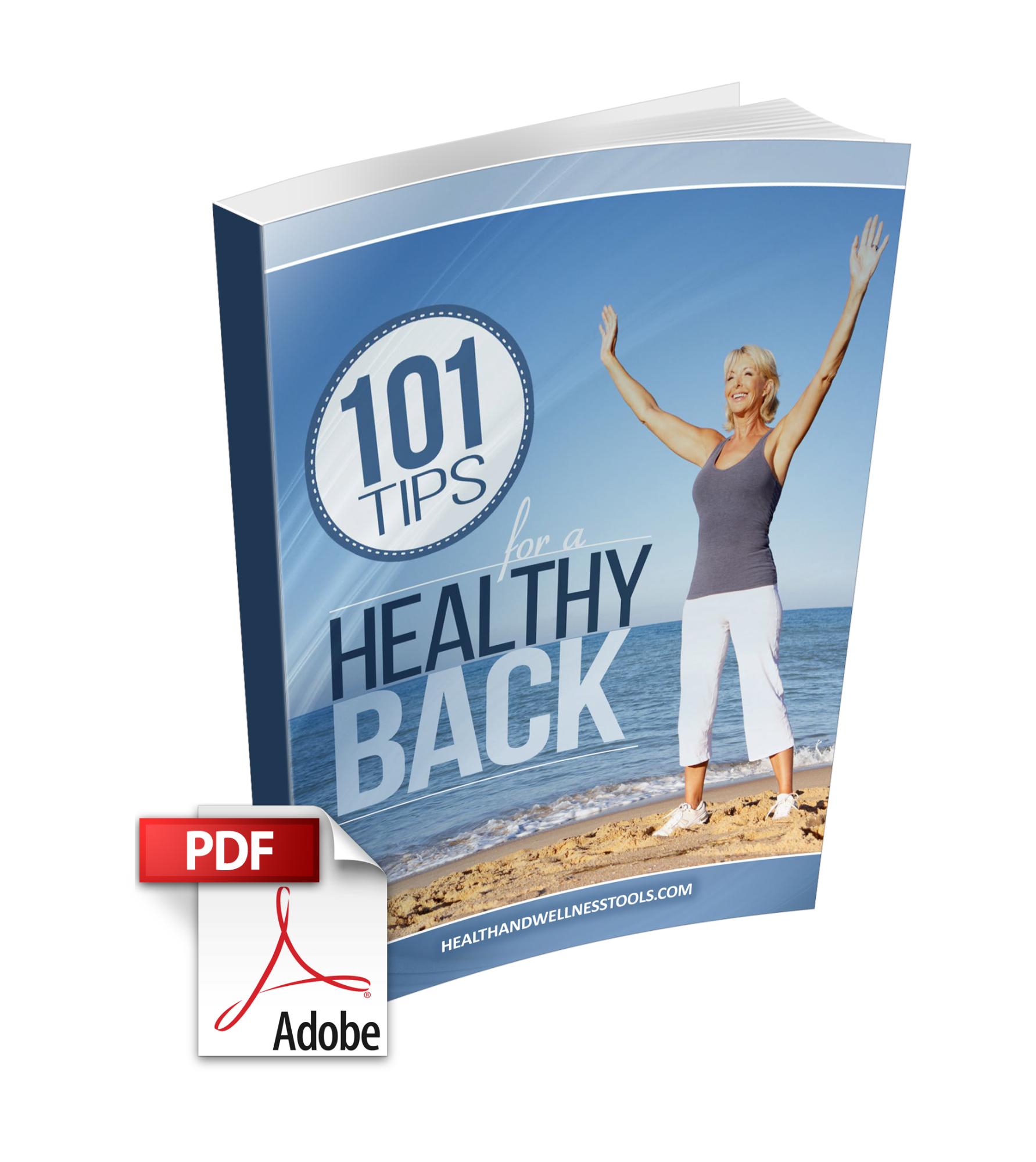 101 Tips for a Healthy Back book with PDF logo